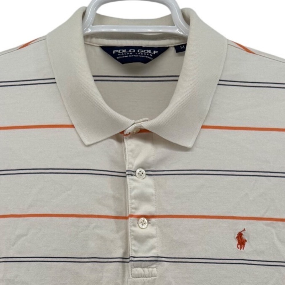 Polo Golf Ralph Lauren Mens M Pima Cotton Striped Polo Shirt Cream Sea Island